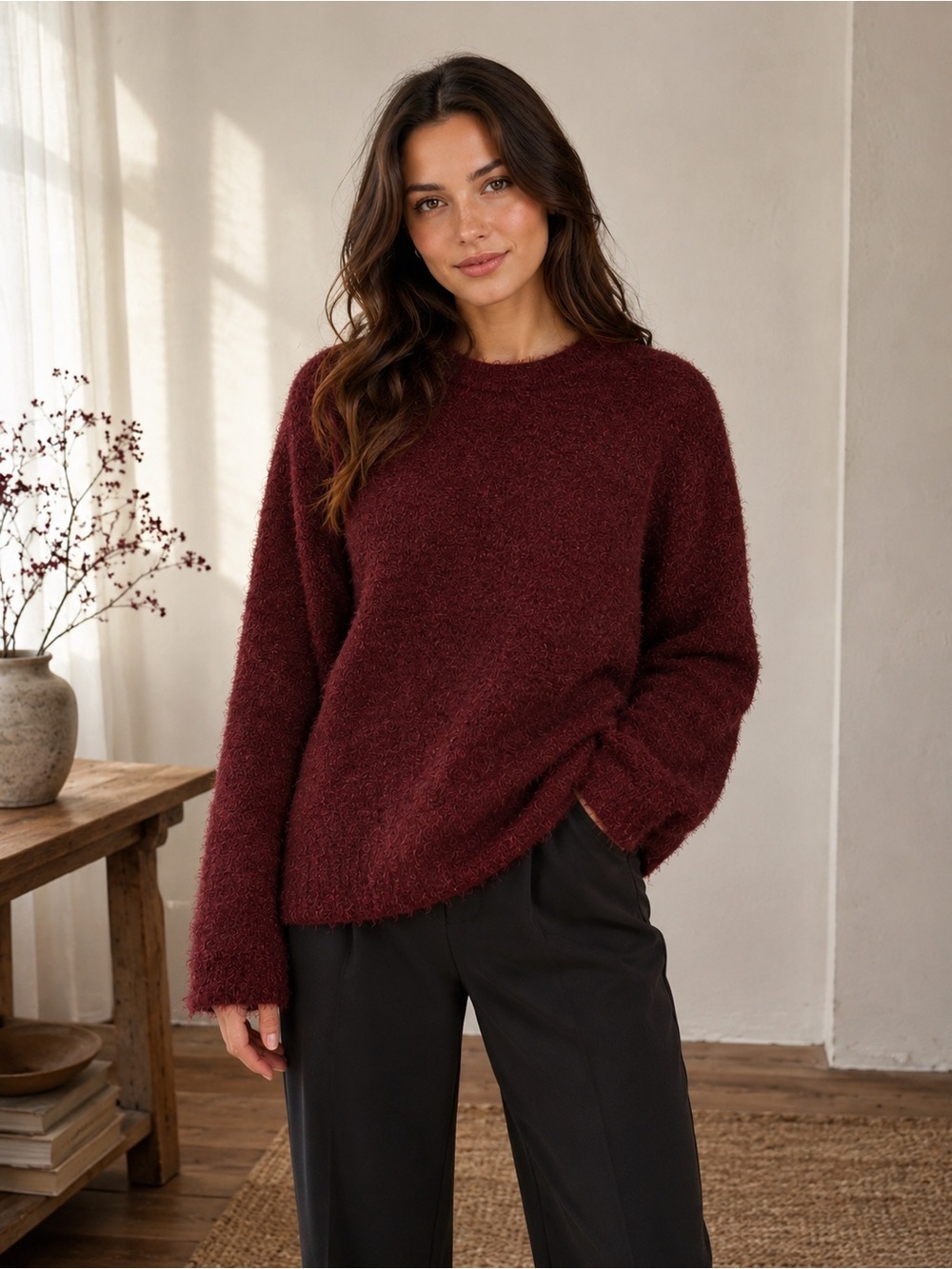 Leith • NWT Cozy Women's Burgundy Crewneck Sweater